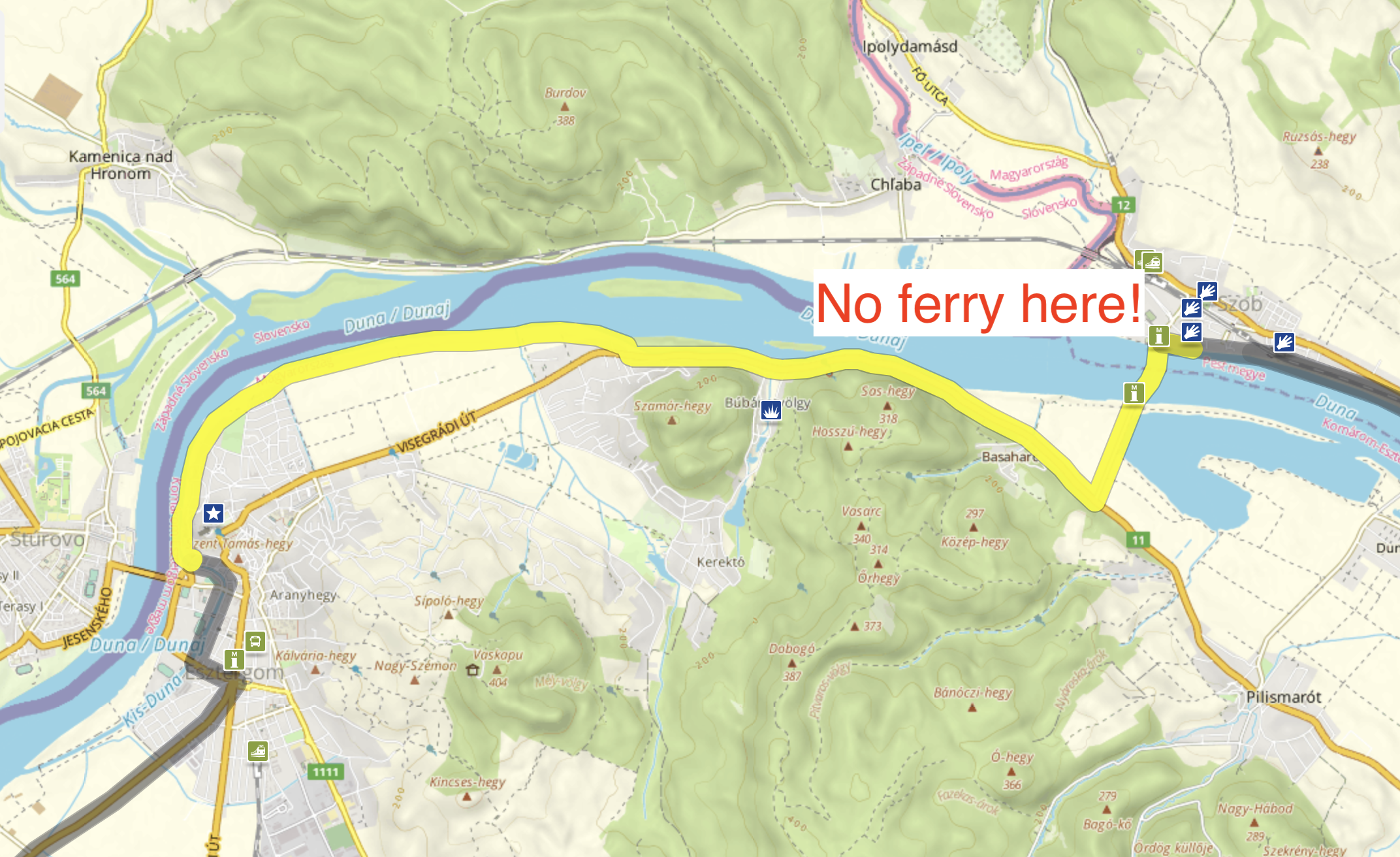 Official EV6 route between Esztergom and Szob